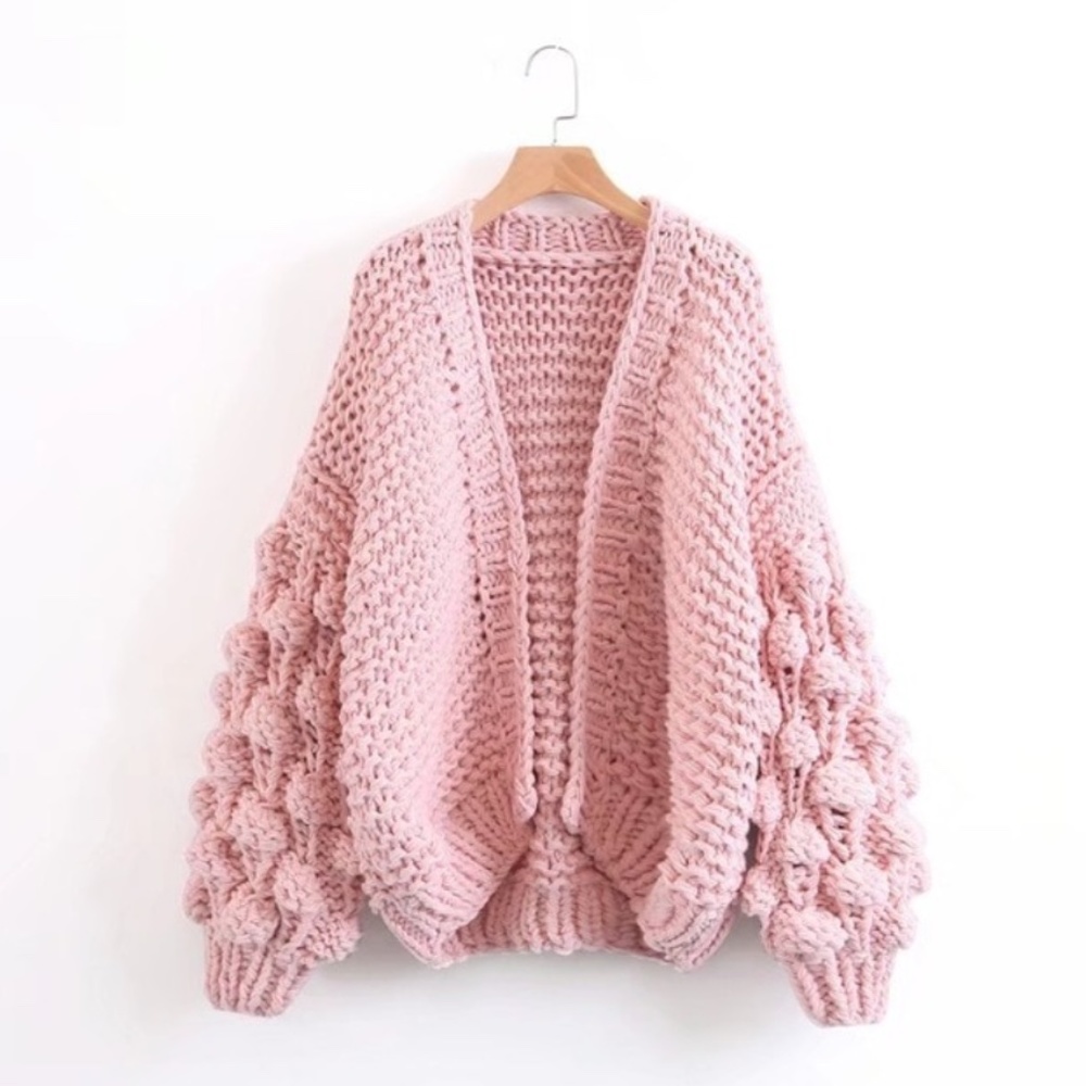 🎥 Chunky Pom Pom Open Cardigan - Picture 8 of 17